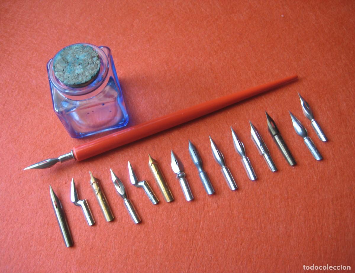 Escriban&iacute;a: 15 PLUMILLAS DIP PEN MITAD DEL SIGLO XX, PORTAPLUMAS, TINTERO