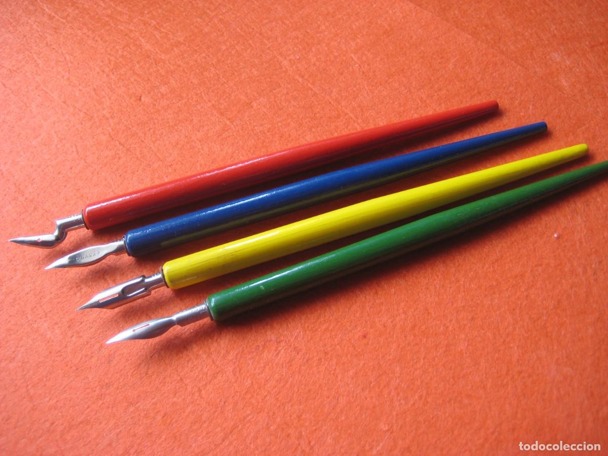 Escriban&iacute;a: CONJUNTO VINTAGE 4 PORTAPLUMAS MADERA + 4 PLUMILLAS MITAD SIGLO XX
