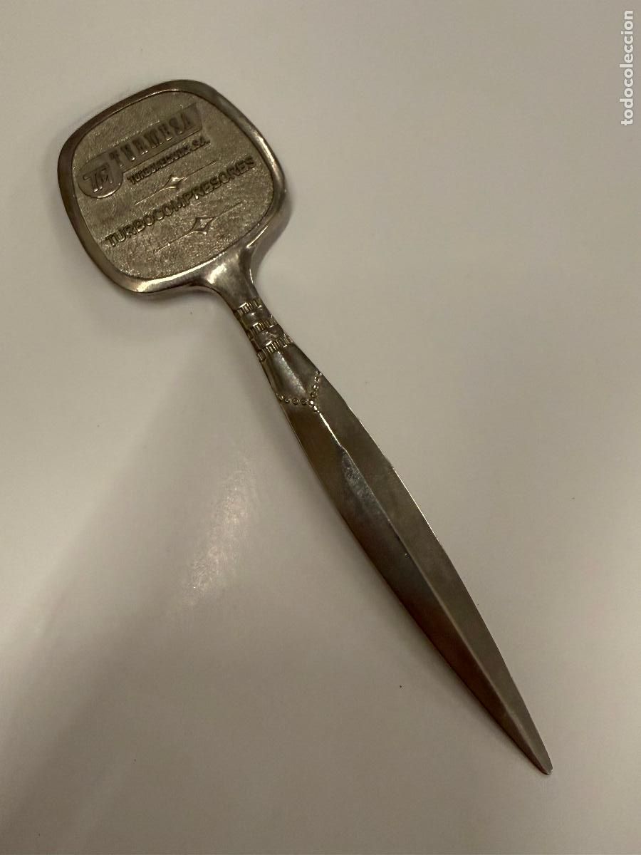 Escriban&iacute;a: Antiguo abrecartas TURMESA, Turbocompresores. Vintage. 13cms