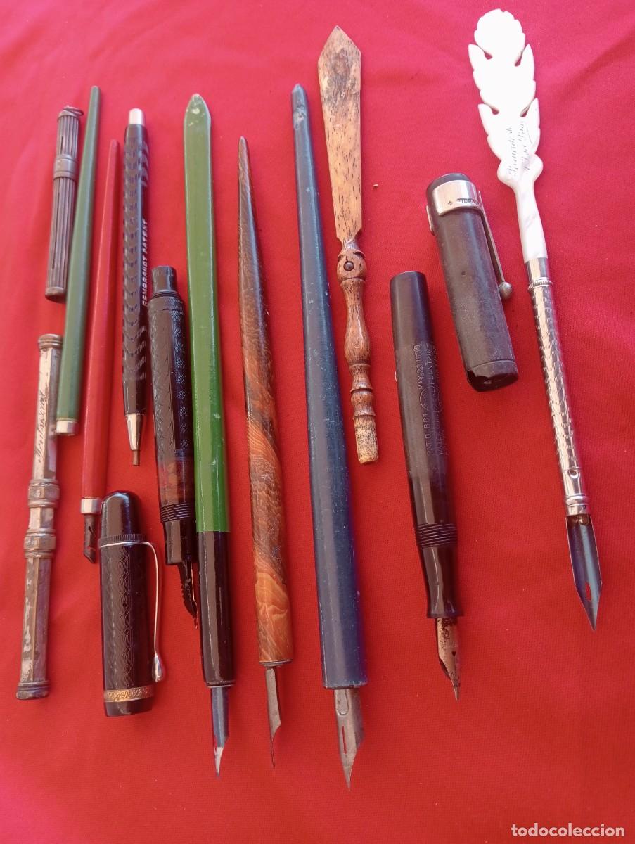 Writing Items: LOTE ESCRITORIO ANTIGUO, PLUMAS ,PLUMINES ,MADERA, CELULOIDE , ETC...LO DE LA FOTO