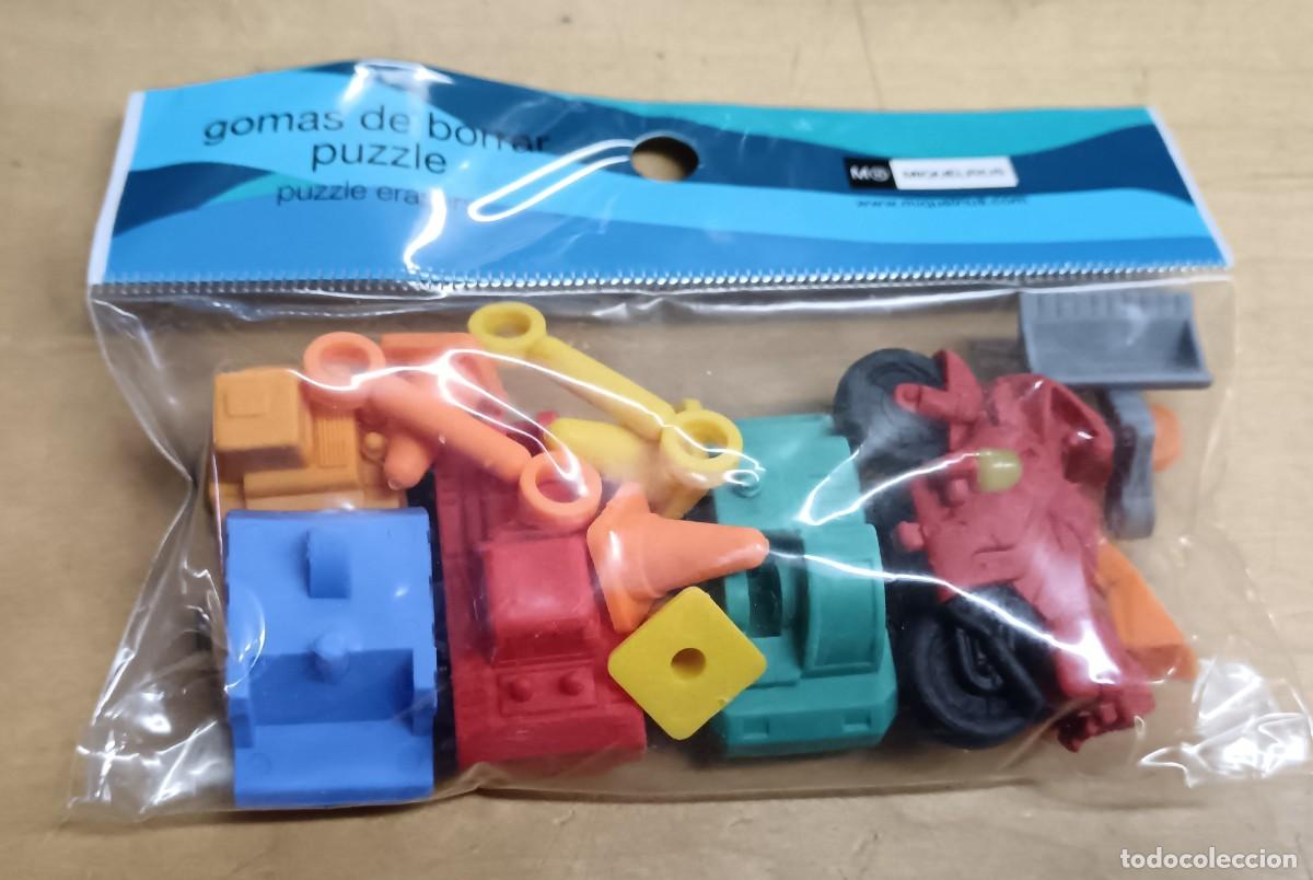 Escriban&iacute;a: BOLSA CON GOMAS DE BORRAR PUZZLE COCHES 11X8 CM.