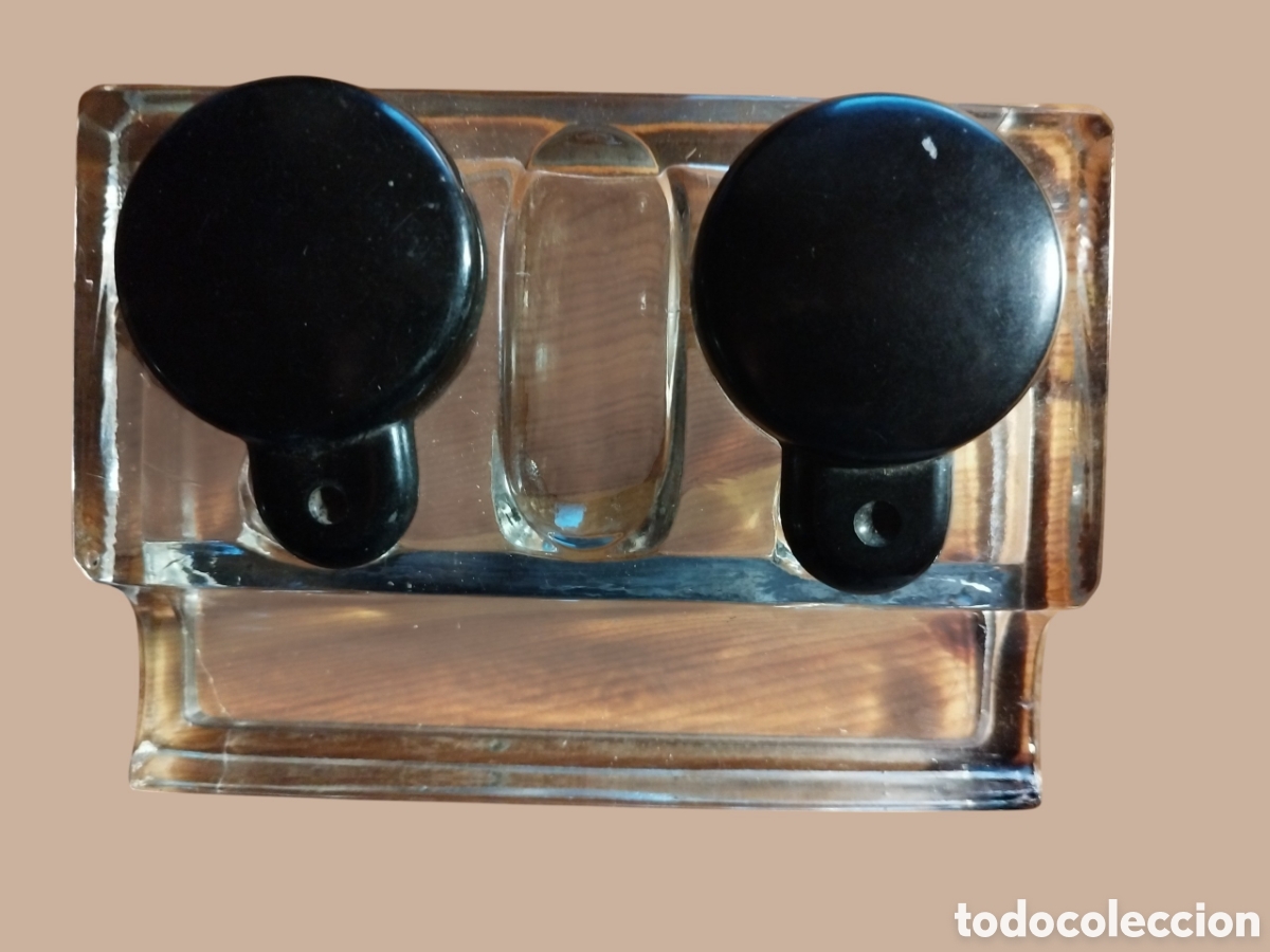 Scrivania: ESCRIBANIA O TINTERO DOBLE - VINTAGE - DE CRISTAL Y BAQUELITA