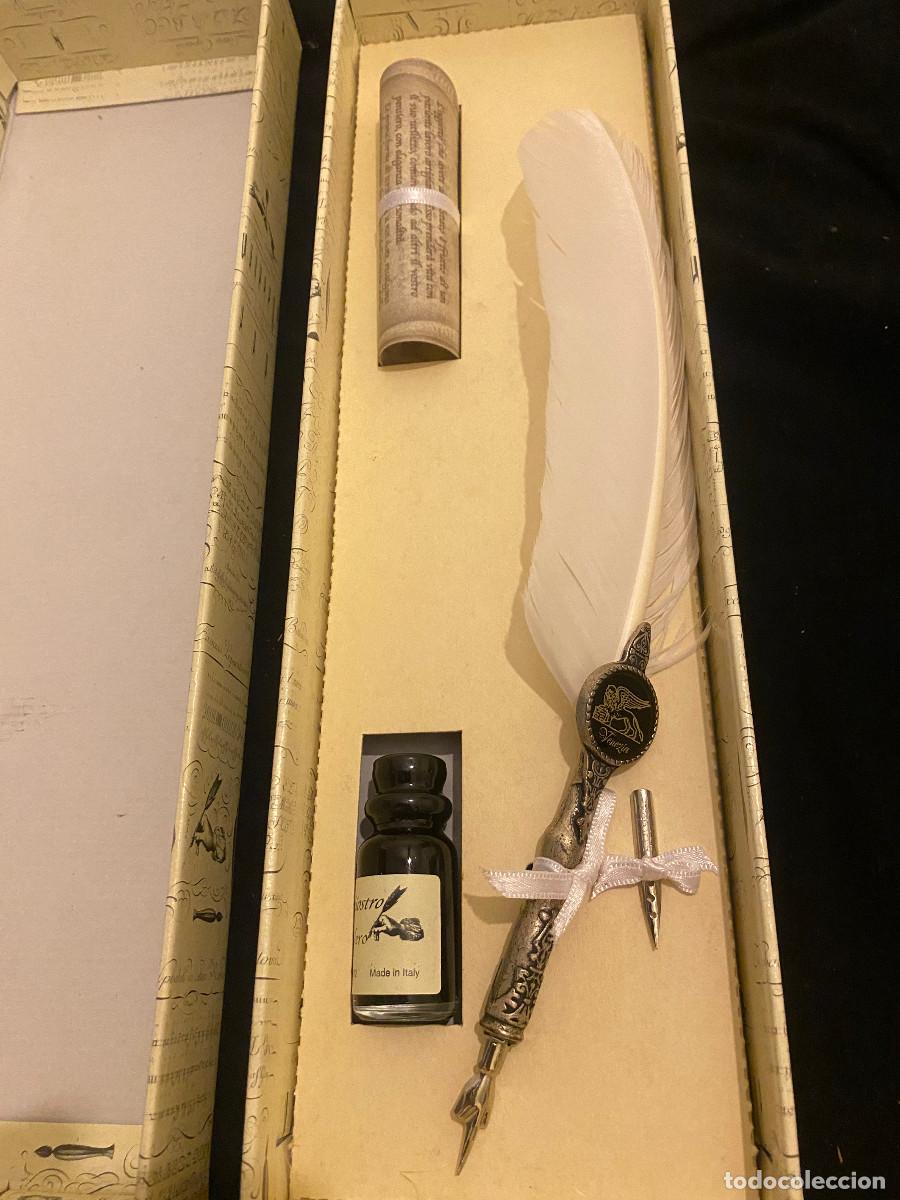 Escriban&iacute;a: Juego de escritura. Pluma de Oca. Plata / Bronce. Bortoletti, Venecia. Nuevo en caja original.