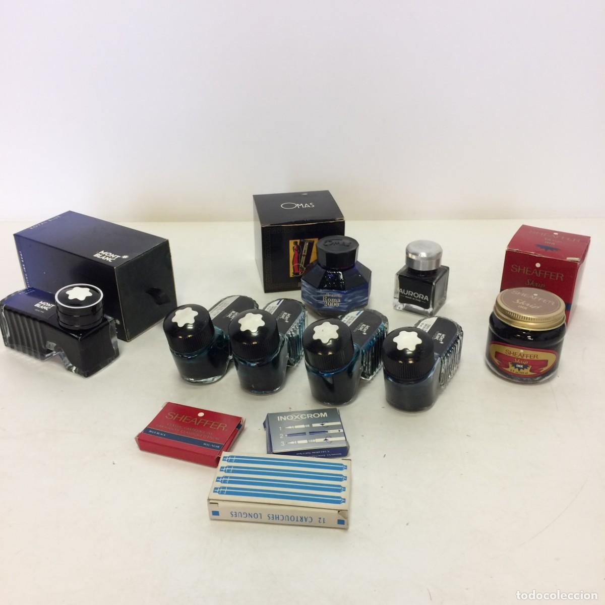 Escriban&iacute;a: Lote de 8 frascos de Tinta Estilografica y 3 paquetes de Cartuchos - Mont Blanc, Omas, Sheaffer ...