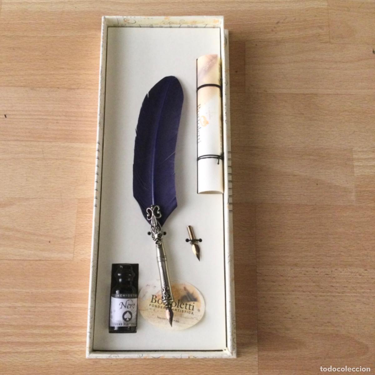 Escriban&iacute;a: Juego de escritura. Pluma de Oca. Plata/Bronce. Verde Set 80 Bortoletti. NUEVA