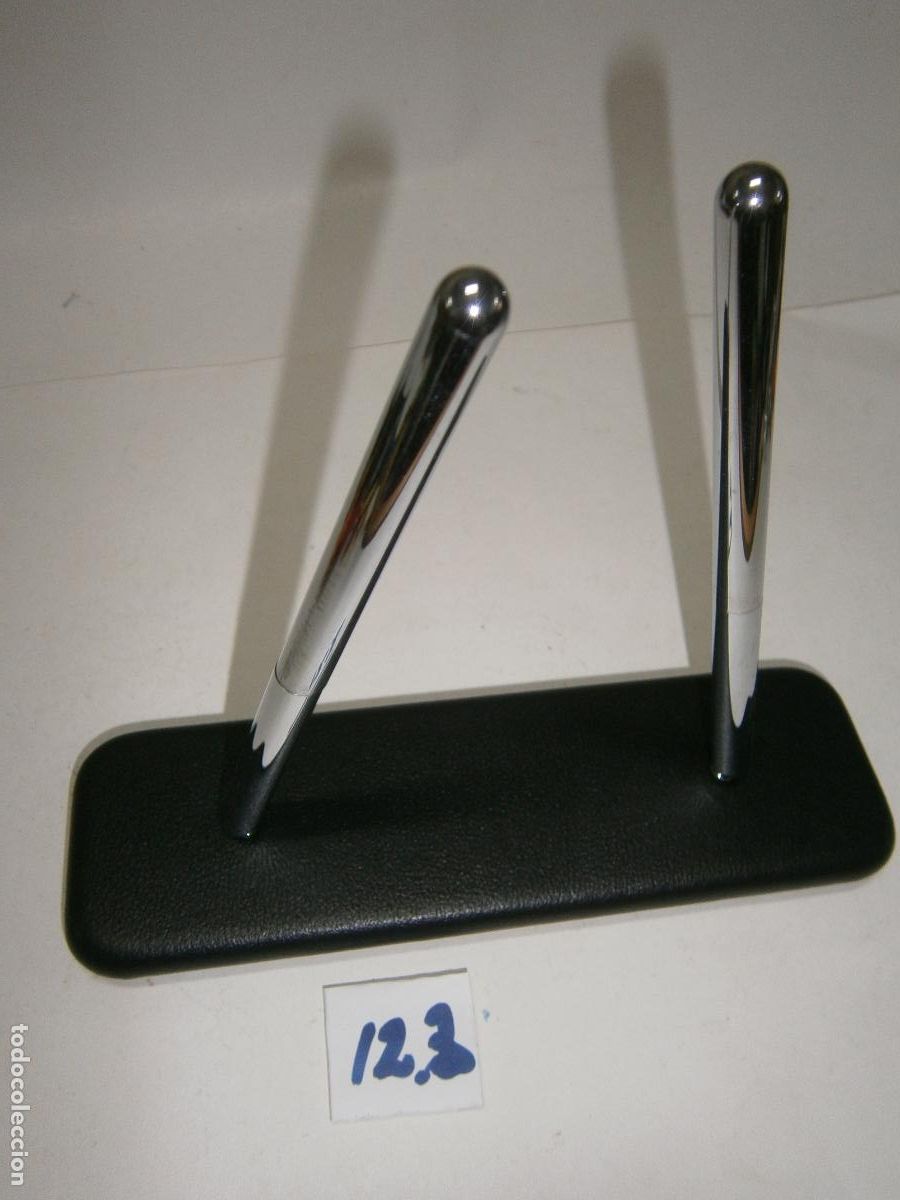 Escriban&iacute;a: ANTIGUO ARTICULO OFICINA NUEVO SIN USAR - ELDON - SET BOLIGRAFOS ESCRITORIO METAL PLATEADO A&Ntilde;OS 80