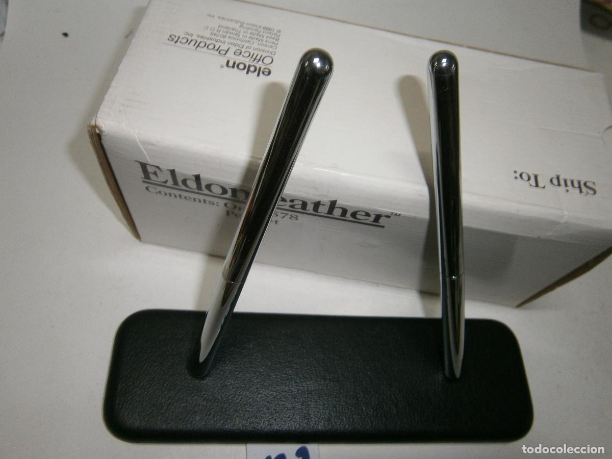 Escriban&iacute;a: ANTIGUO ARTICULO OFICINA NUEVO SIN USAR - ELDON - SET BOLIGRAFOS ESCRITORIO METAL PLATEADO A&Ntilde;OS 80