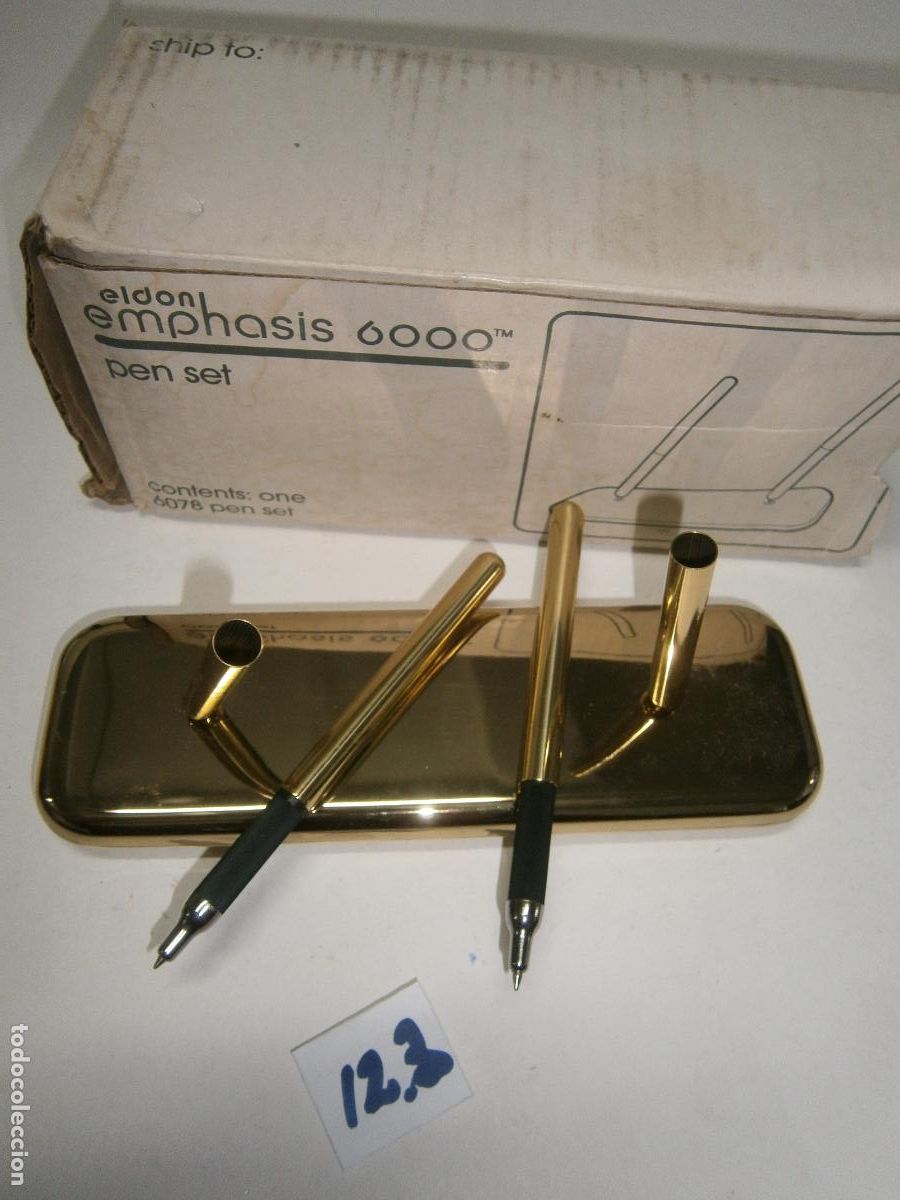 Escriban&iacute;a: ANTIGUO ARTICULO OFICINA NUEVO SIN USAR - ELDON - SET BOLIGRAFOS ESCRITORIO METAL DORADO A&Ntilde;OS 80