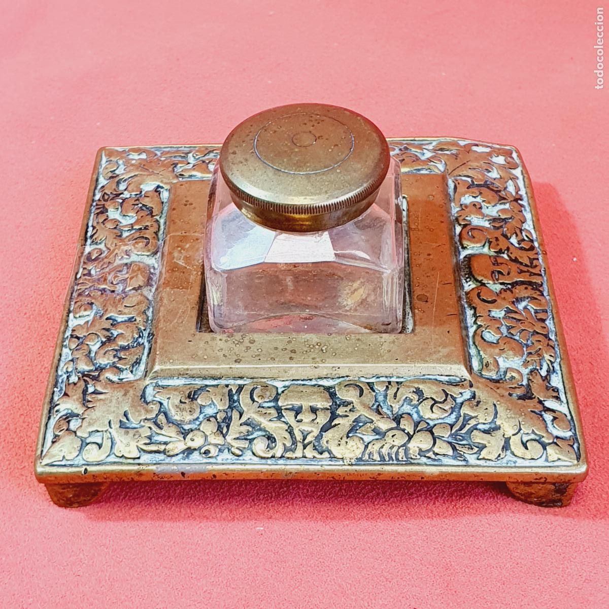 Escriban&iacute;a: TINTERO-BRONCE+CRISTAL-VINTAGE-VER FOTOGRAF&Iacute;AS-COLECCIONISTAS.