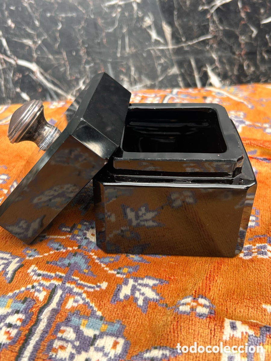 Escriban&iacute;a: Tintero cristal negro, plata , art d&eacute;co