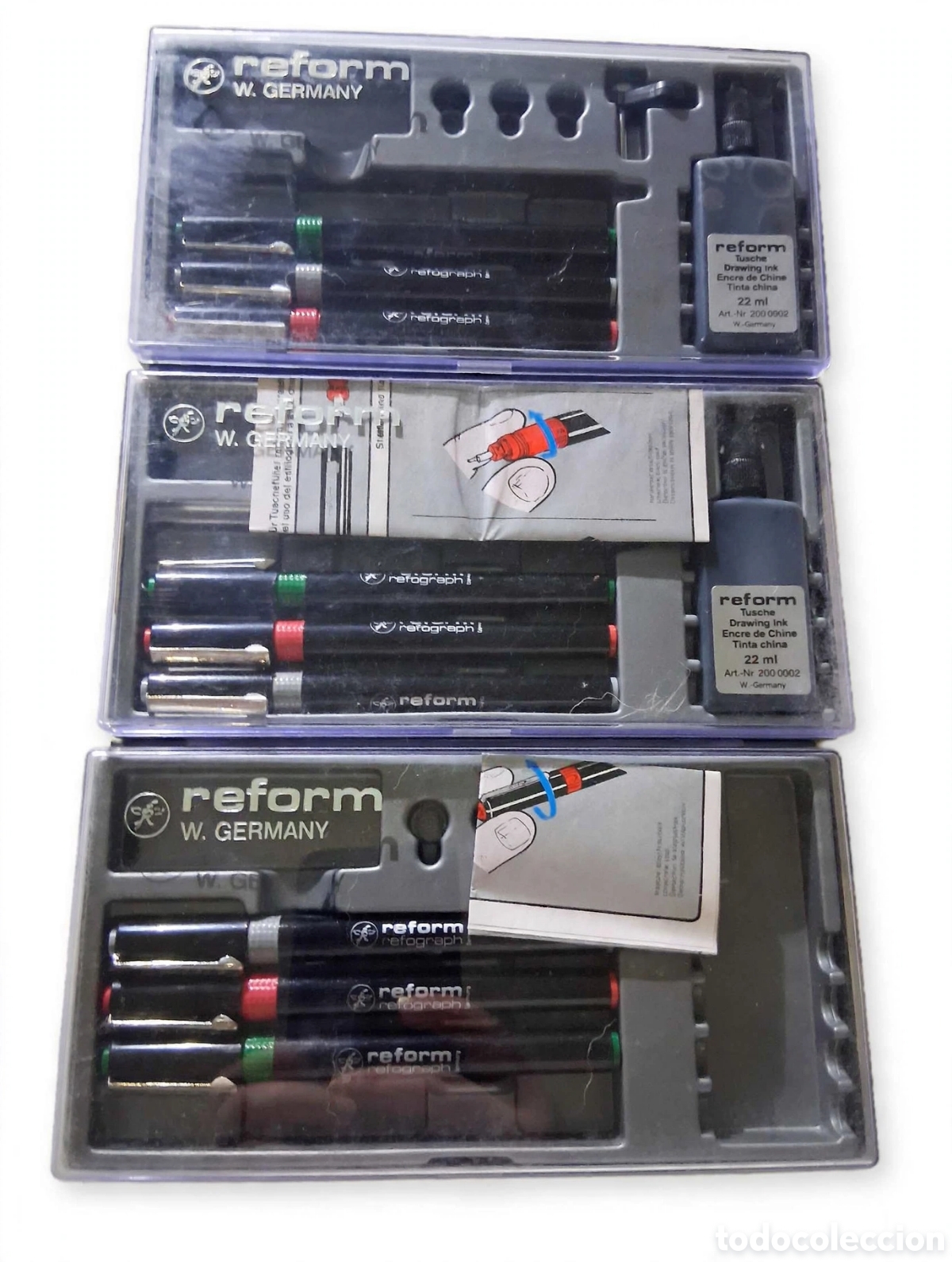 Escriban&iacute;a: Lote 3 Estuches Reform Retograph W. GERMANY dibujo t&eacute;cnico - 9 tiral&iacute;neas + tinta DESCRIPCI&Oacute;N