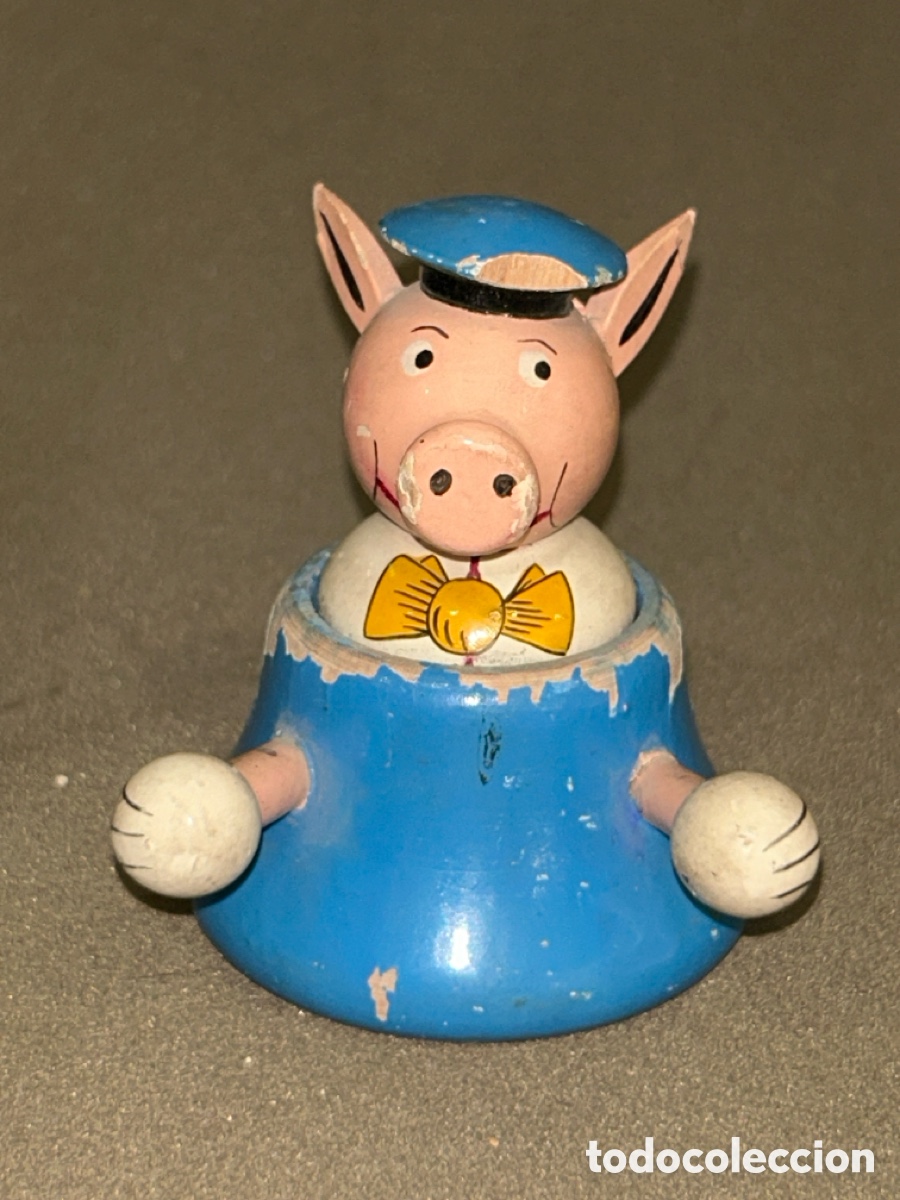 Escriban&iacute;a: ANTIGUO Y CURIOSO CERDITO TINTERO DE MADERA Y SOPORTE PARA PLUMAS, ETC