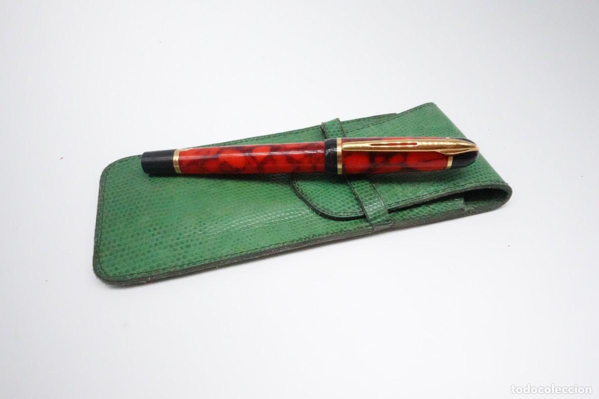 Schreibwaren: WATERMAN ROTULADOR MARMOLADA ROJA NEGRA DETALLES DORADOS FUNDA VINTAGE COLECCI&Oacute;N