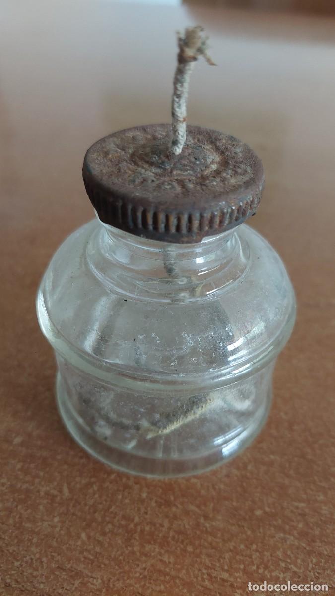 Escriban&iacute;a: Antiguo mechero de alcohol Bunsen hecho sobre frasco tinta waterman