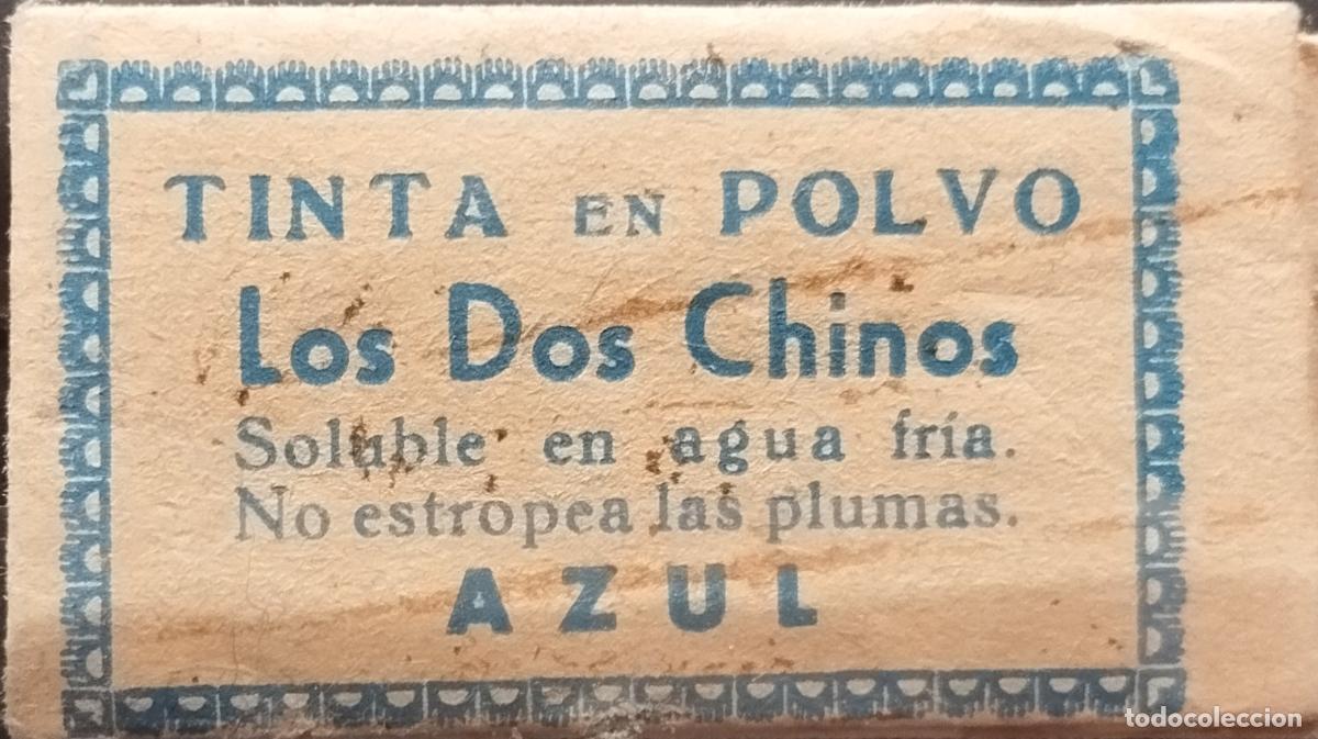 Schreibwaren: SOBRE DE TINTA EN POLVO. LOS DOS CHINOS. AZUL. CON SU CONTENIDO.