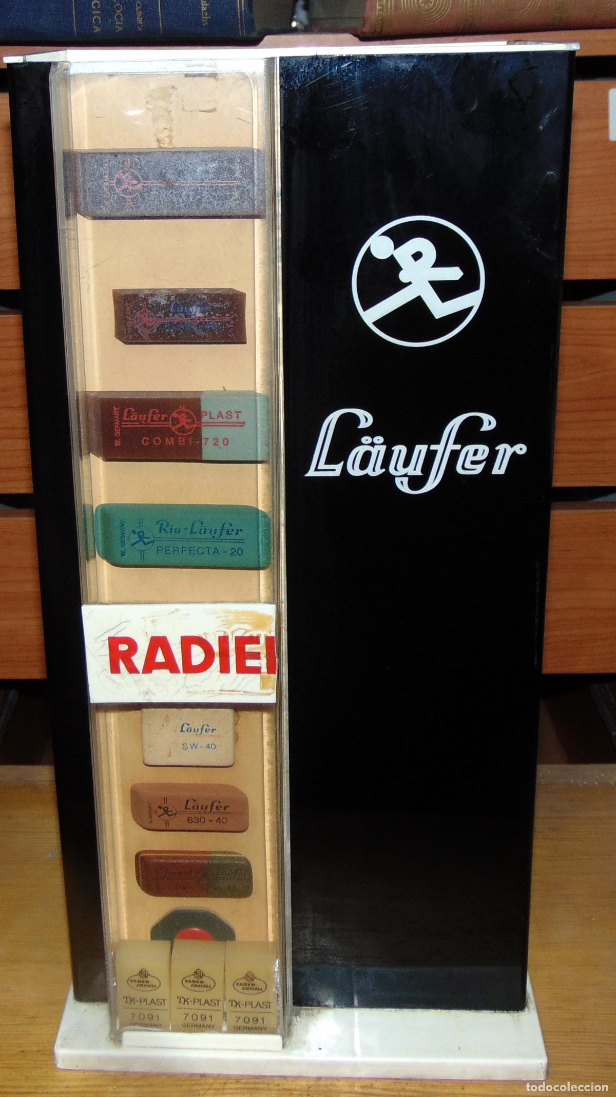 Escriban&iacute;a: CURIOSO EXPOSITOR DE PAPELERIA , GOMAS DE BORRAR LAUFER, CON CONTENIDO VER FOTOS