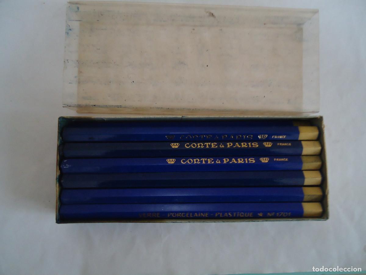 Schreibwaren: CAJA CONTENIENDO 10 LAPICES GRUESOS DE COLOR AZUL. CONTE A PARIS. PARA VVIDRIO, PORCELANA .-- 25