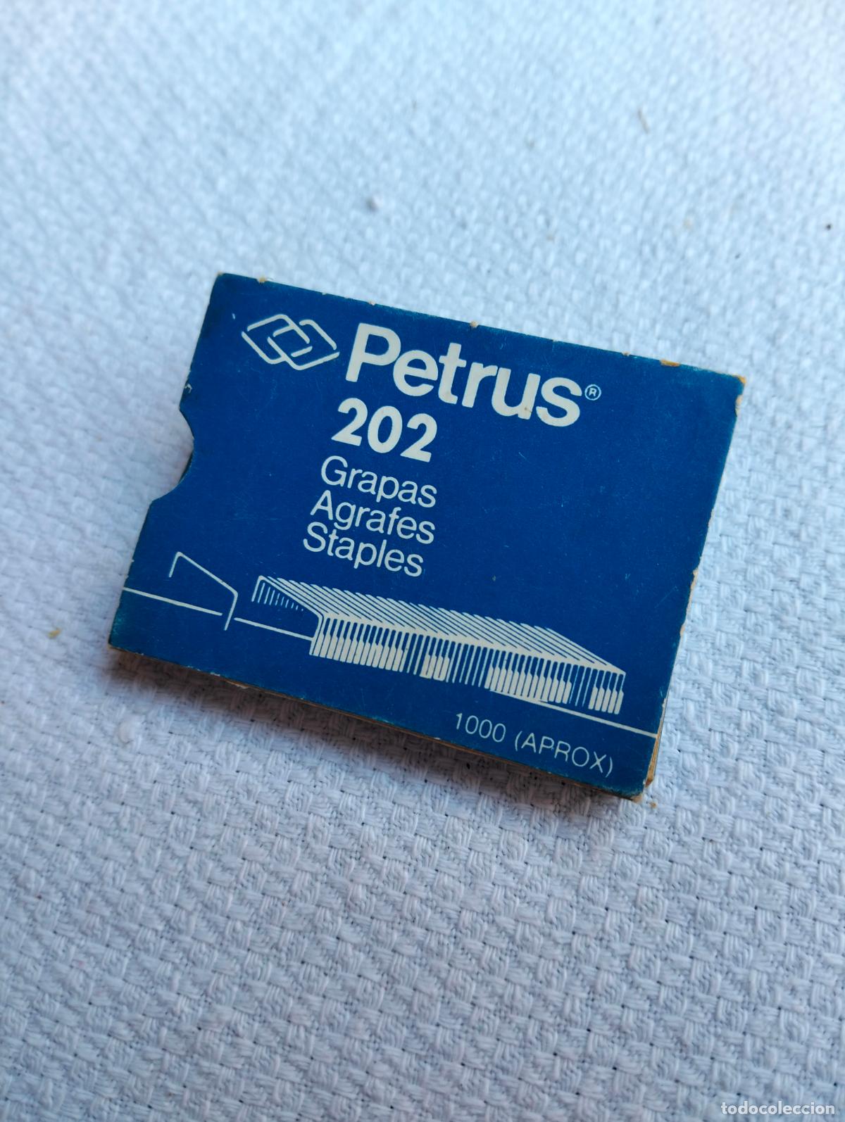 Escriban&iacute;a: Caja cajita vintage petrus 202 grapas agrafes staples abierta incompleta color azul