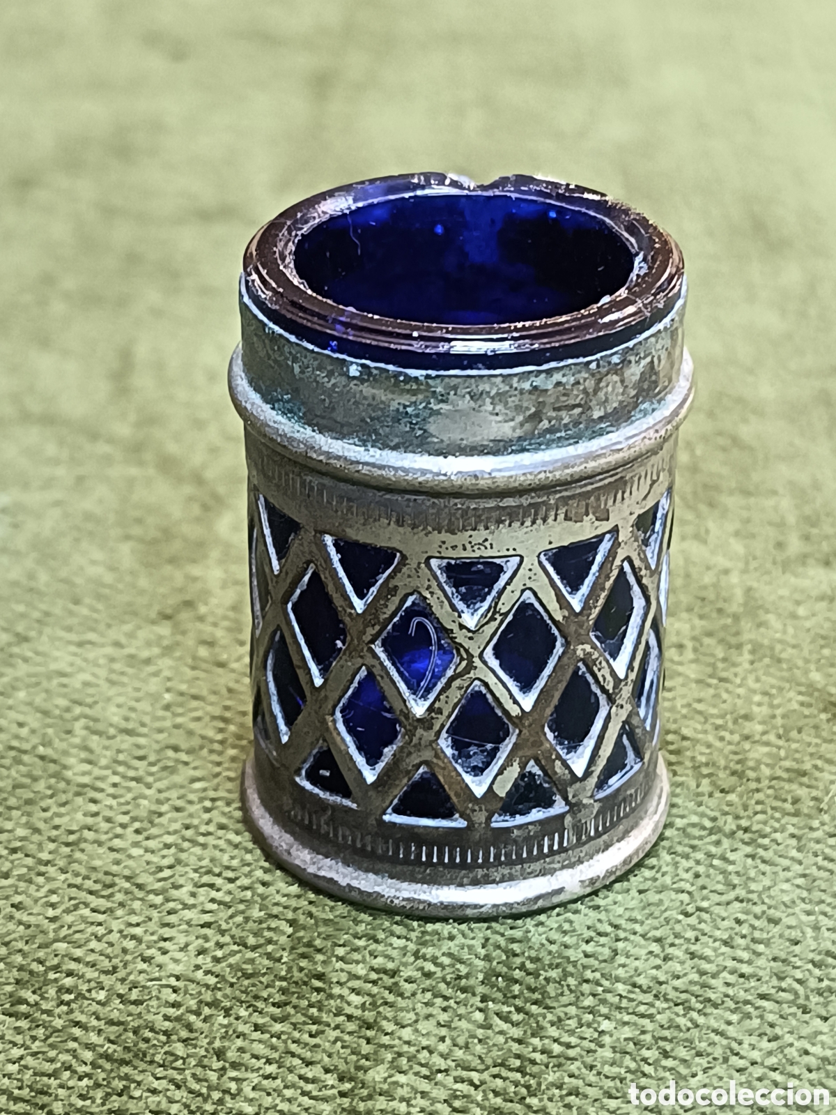 Escriban&iacute;a: ANTIGUO TINTERO BA&Ntilde;ADO EN PLATA CON CRISTAL AZUL FABRICADO EN INGLATERRA. E.P.N.S: Sheffield