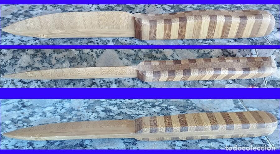 Escriban&iacute;a: CUCHILLO ABRECARTAS DE MADERA Y MARQUETERIA MIDE 24 CM DE LARGO