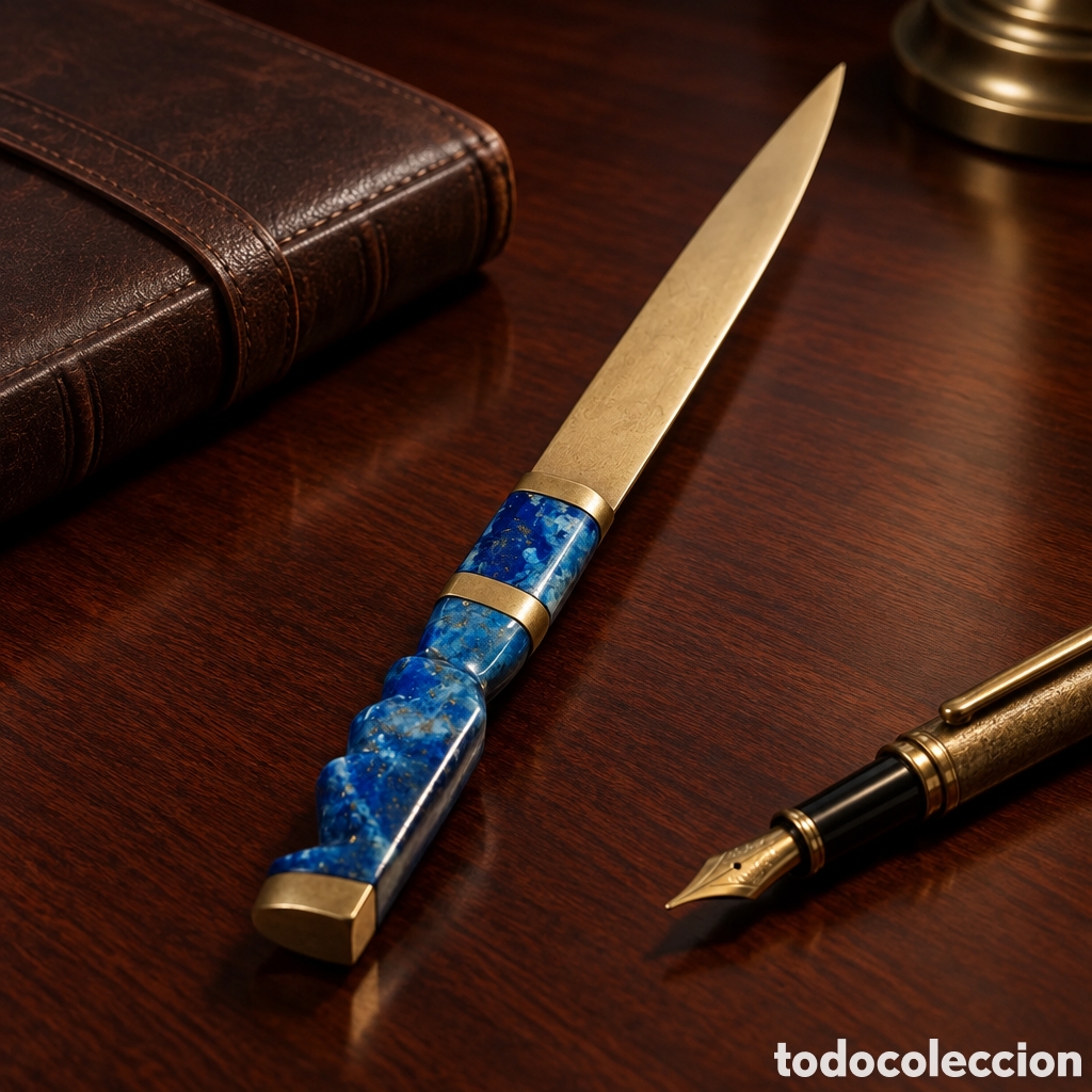 Escriban&iacute;a: Abrecartas artesanal chileno fabricado en bronce y lapisl&aacute;zuli. El bronce pulido....