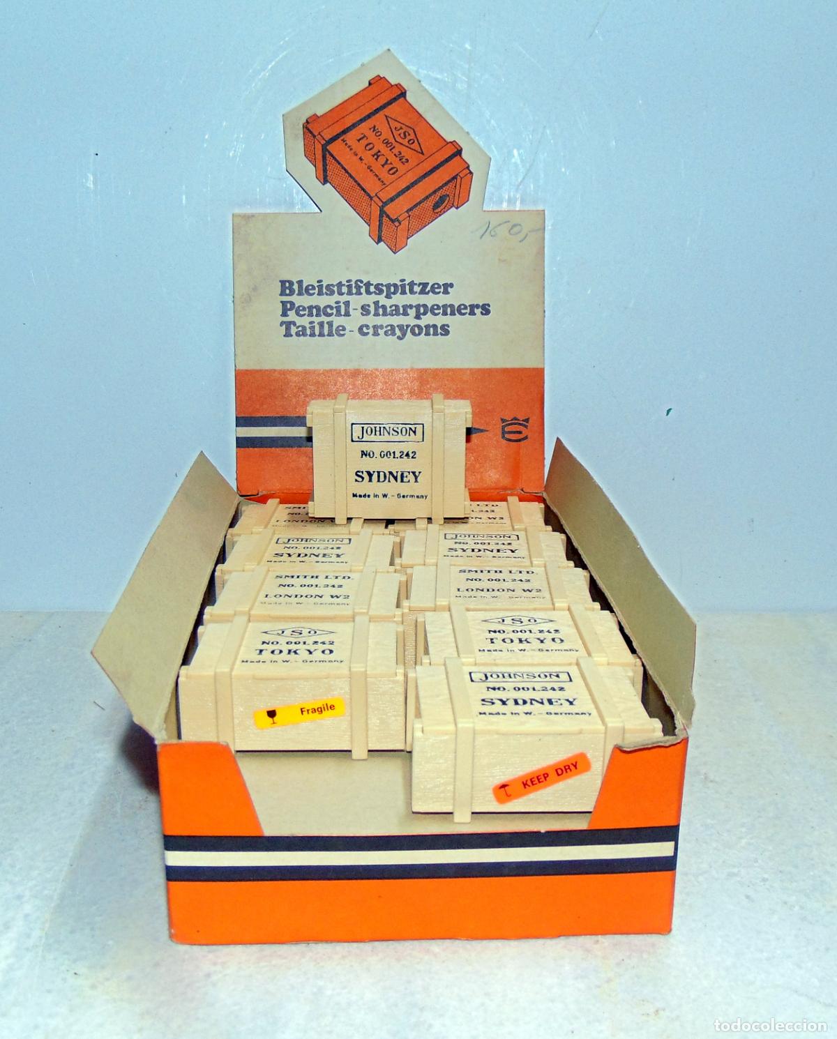 Escriban&iacute;a: RARO EXPOSITOR SACAPUNTAS MOD. 001 242, 20 UND. 3 MODELOS, 4x5,5 CM, MADE IN GERMANY