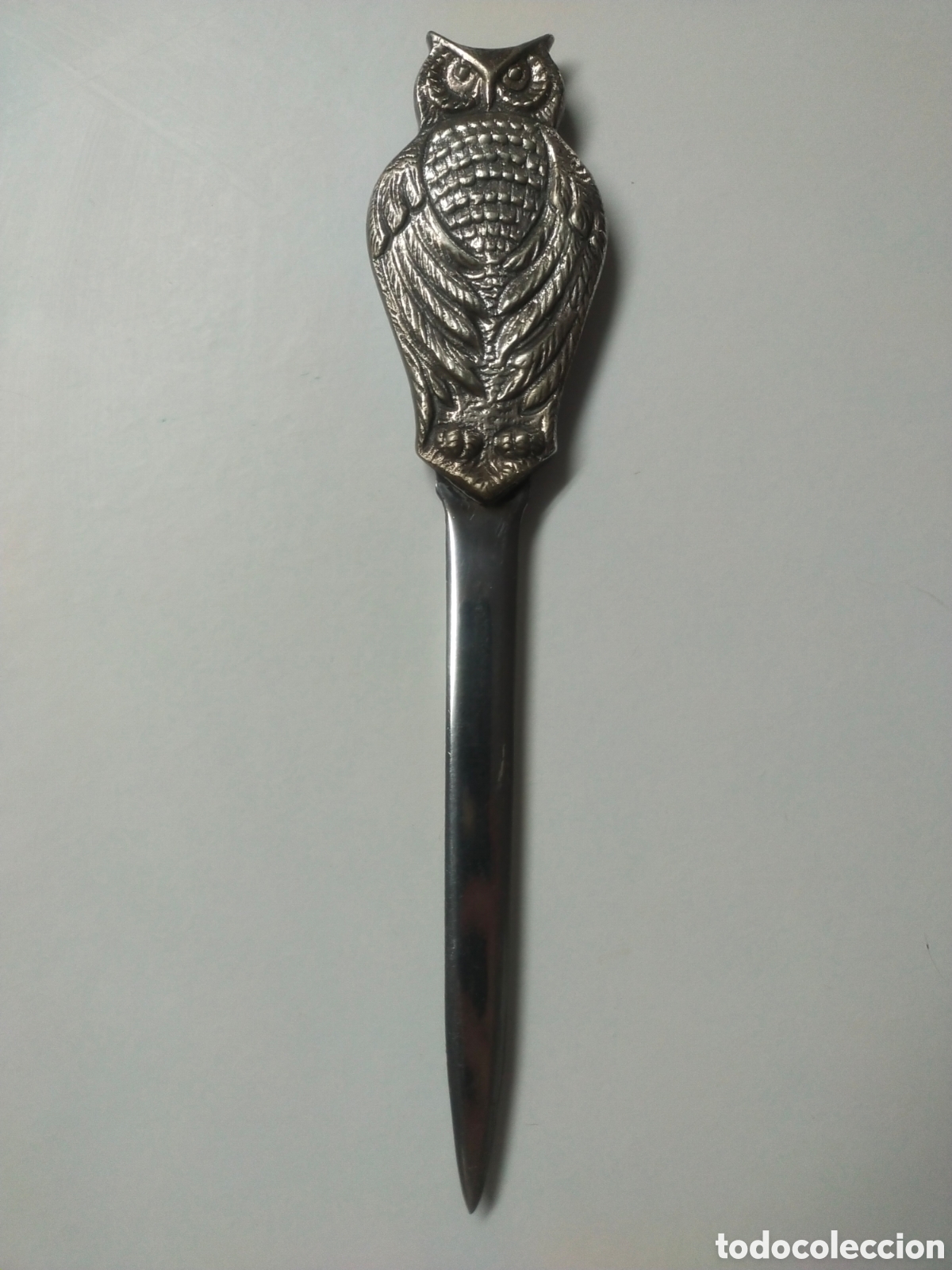 Escriban&iacute;a: Antiguo Abrecartas B&uacute;ho / Lechuza en Metal Plateado Pesado (mango no f&eacute;rrico) 21 cm - 154 g