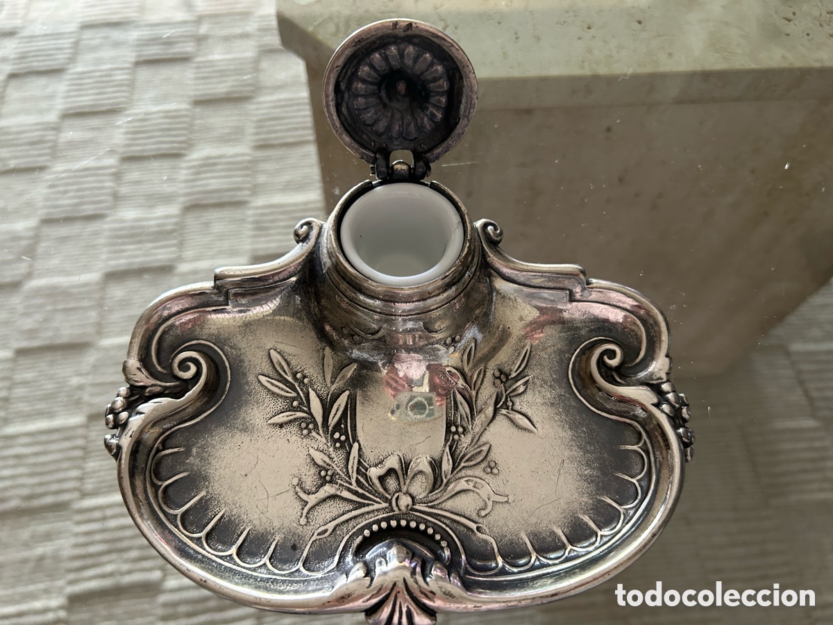Escriban&iacute;a: Escriban&iacute;a plateada con tintero - Foto 2