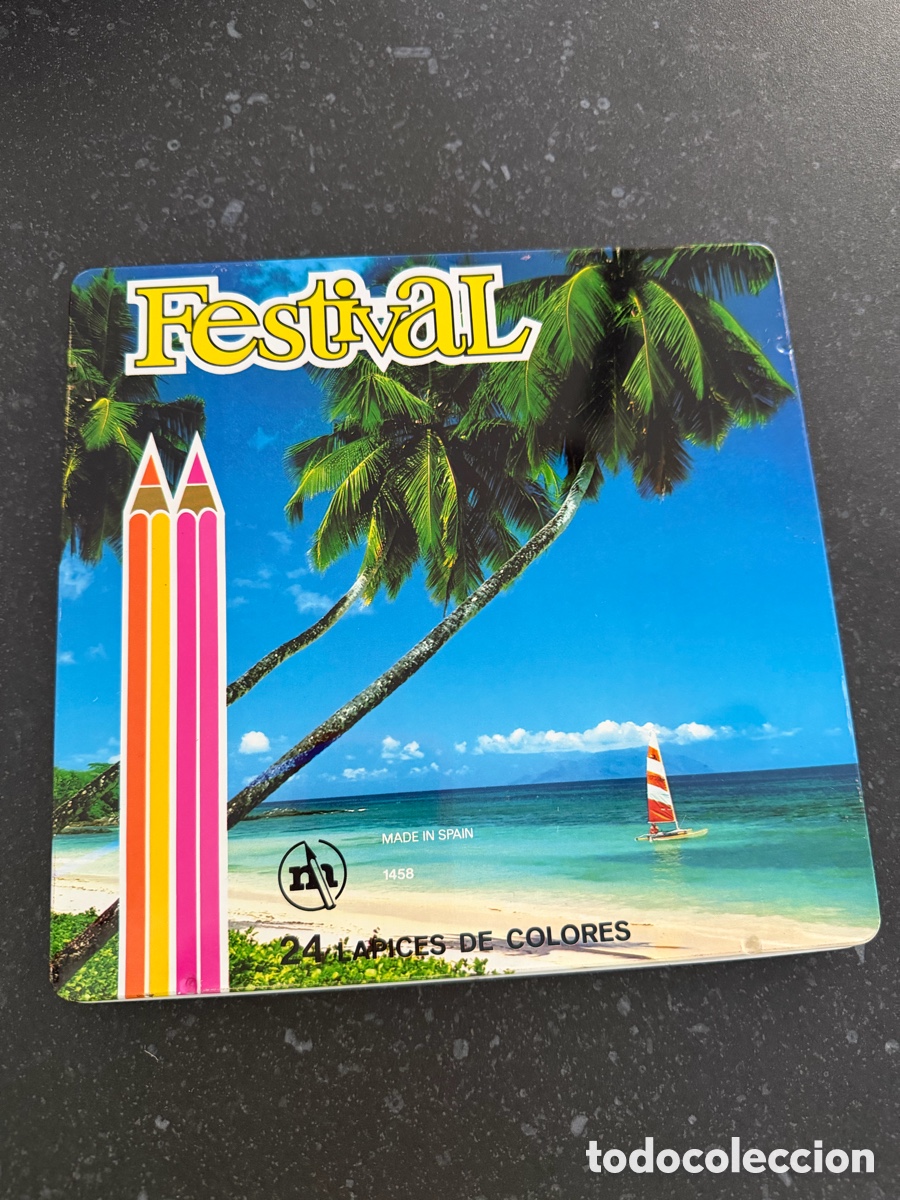Schreibwaren: Caja Met&aacute;lica 24 L&aacute;pices de Colores FESTIVAL (Masats) - A&ntilde;os 70 - Ref 1458