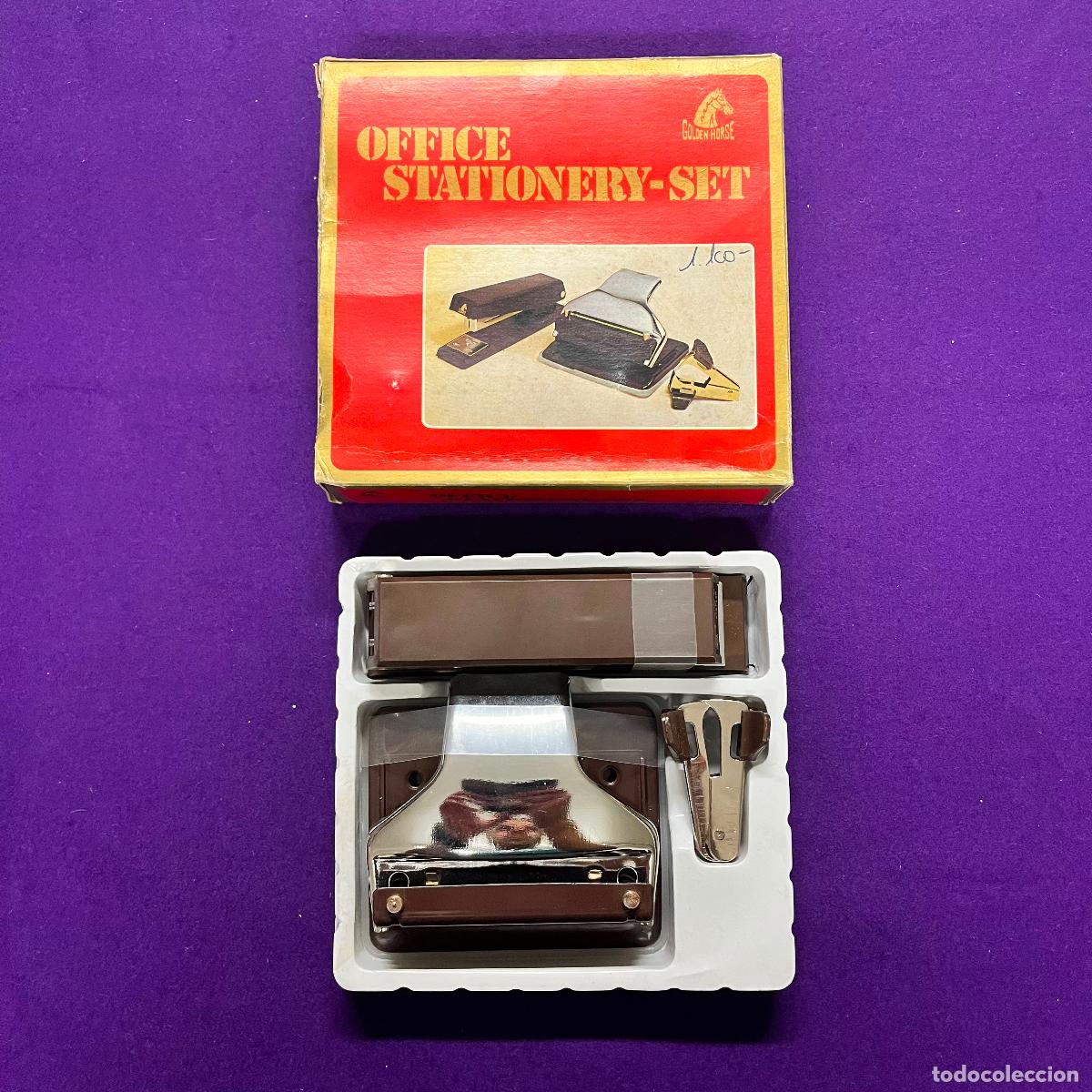 Escriban&iacute;a: JUEGO DE PAPELERIA OFFICE STATIONERY SET. GOLDEN HORSE. GRAPADORA. PERFORADORA DE PAPEL. QUITAGRAPAS