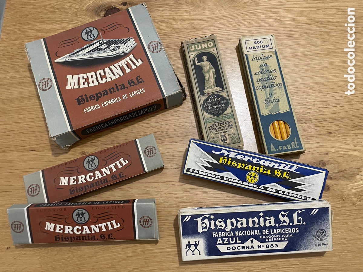Writing Items: Colecci&oacute;n-lote 6 cajas lapices a&ntilde;os 30-40. Mercantil, Alhambra, Hispania, Juno