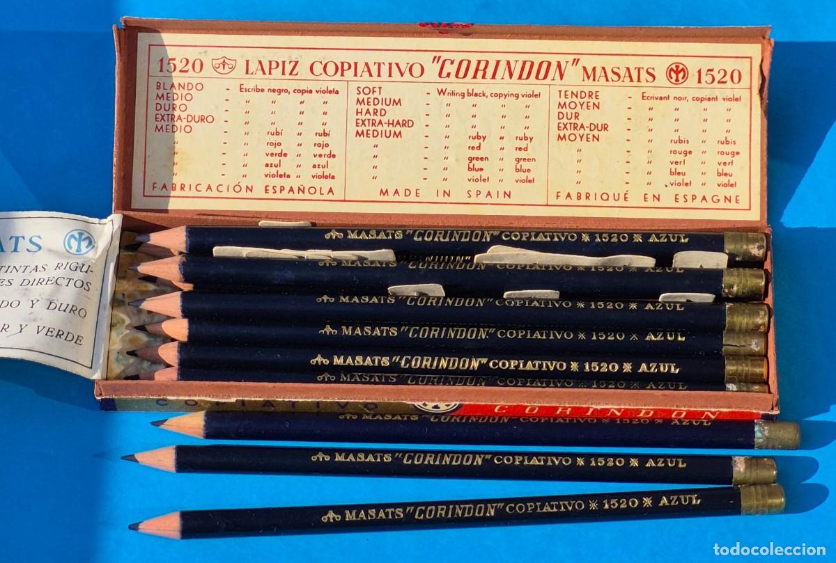 Writing Items: MASATS-CORIND&Oacute;N Extra copiativo azul n&ordm; 1520-ANGLES-BARCELONA-ESPA&Ntilde;A-caja 12 l&aacute;pices-estuche cart&oacute;n