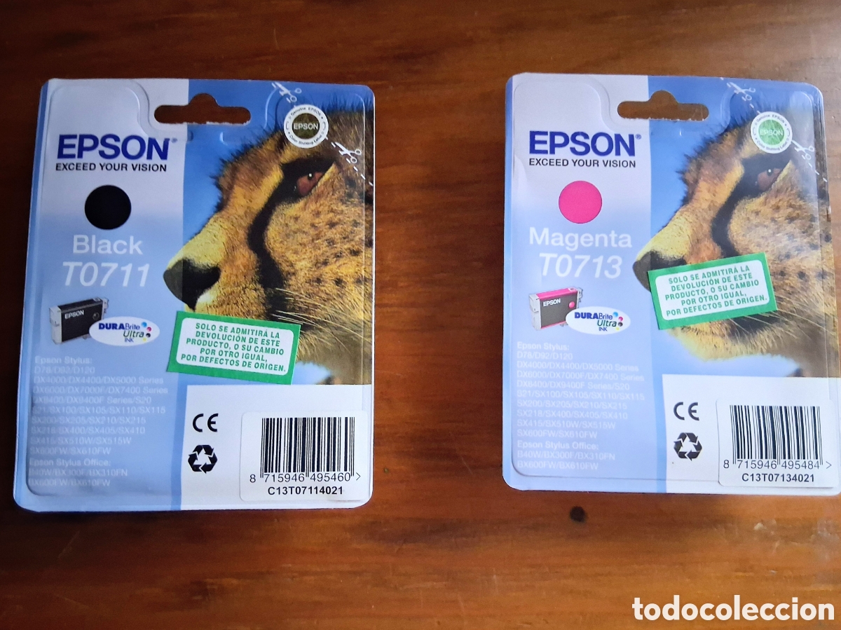 Escriban&iacute;a: Lote 2 Cartuchos de Tinta Originales Epson T0711 Negro y T0713 Magenta (Serie Guepardo) - Precintado