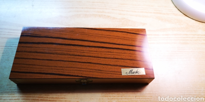 Estilogr&aacute;ficas antiguas, bol&iacute;grafos y plumas: Conjunto compas Mark de madera a estrenar - Foto 3