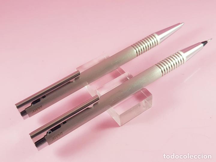 Stylos-plume Anciens, stylos-bille et becs de plume: 10305-juego-lamy logo-bol&iacute;grafo+portaminas-acero-nuevo-ver fotos