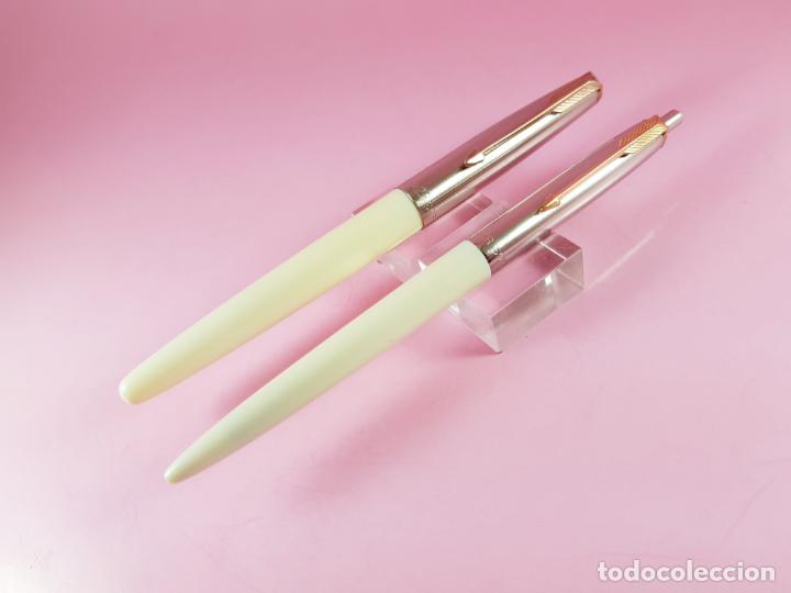 Estilogr&aacute;ficas antiguas, bol&iacute;grafos y plumas: JUEGO-SOFFER 23-BLANCO+CROMO-CLIP DORADO-ESPA&Ntilde;A-NOS-FUNDA-C.1960-COLECCIONISTAS