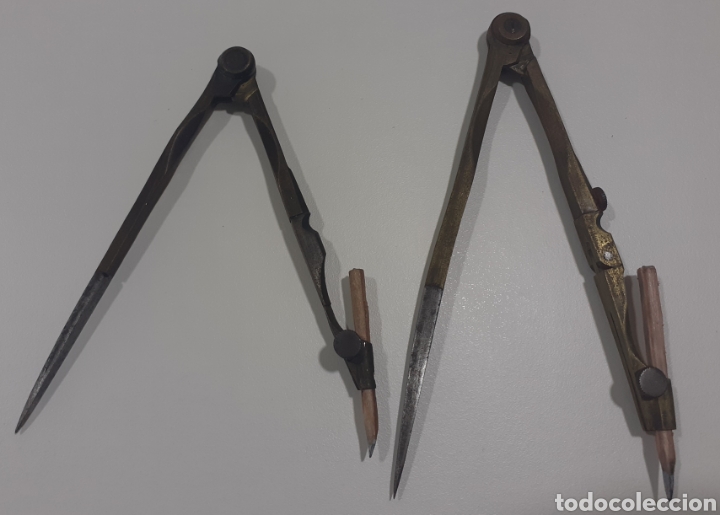 Estilogr&aacute;ficas antiguas, bol&iacute;grafos y plumas: Antiguos compas de bronce y acero - Foto 1