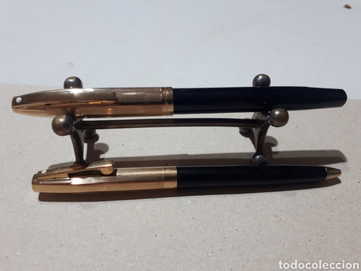 Stilografiche antiche, penne a sfera e penne: Juego pluma y boligrafo Sheaffers cuerpo dorado y negro