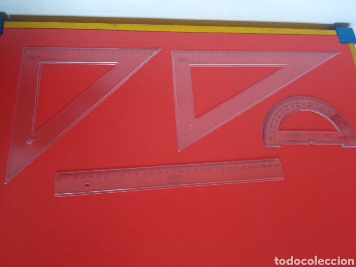 Canetas de tinta permanente antigas, esferogr&aacute;ficas e plumas: JUEGO DE ESCUADRA, CARTAB&Oacute;N, TRASPORTADOR Y REGLA.PL&Aacute;STICO TRANSPARENTE.FAIBO 90S.SIN USO.