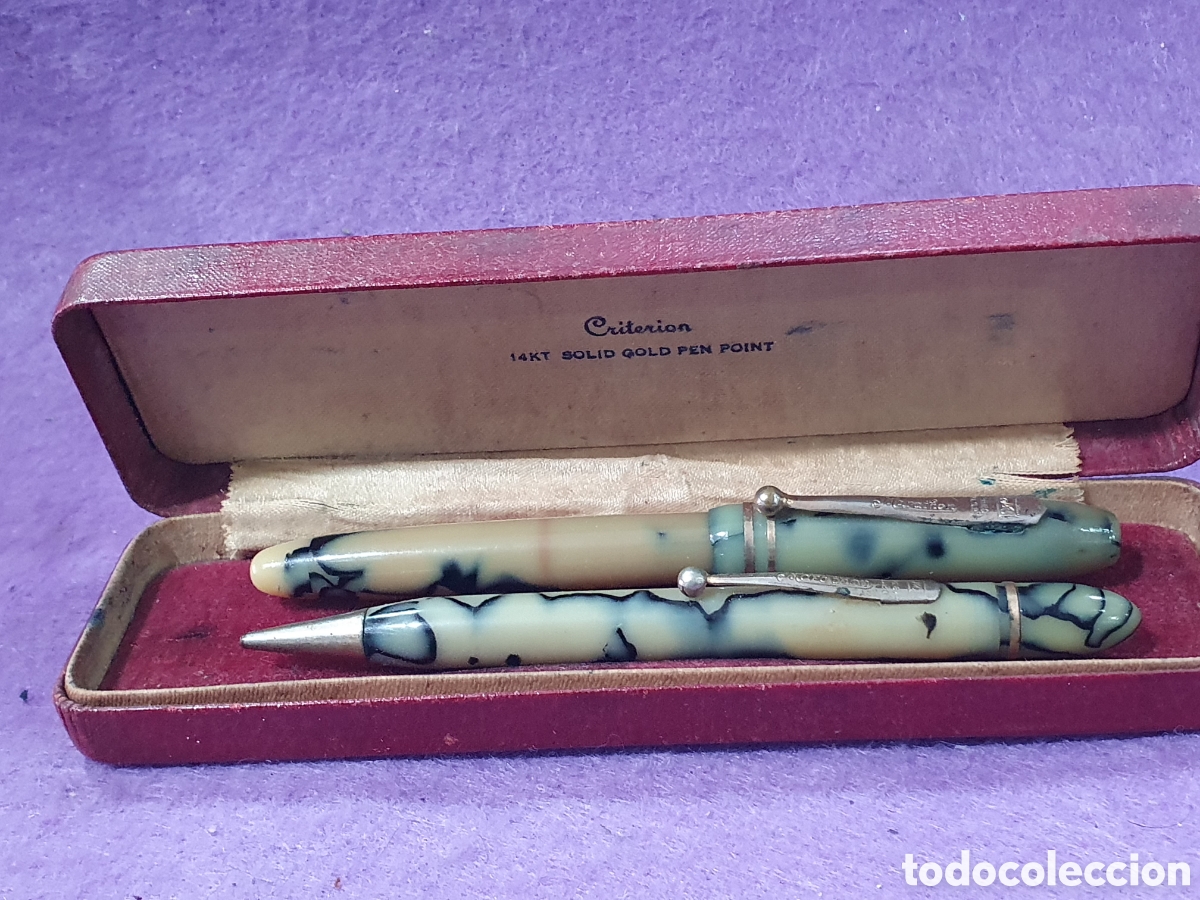 Estilogr&aacute;ficas antiguas, bol&iacute;grafos y plumas: Conjunto pluma y portaminas Marathon. Plumin oro 14K. (L128)
