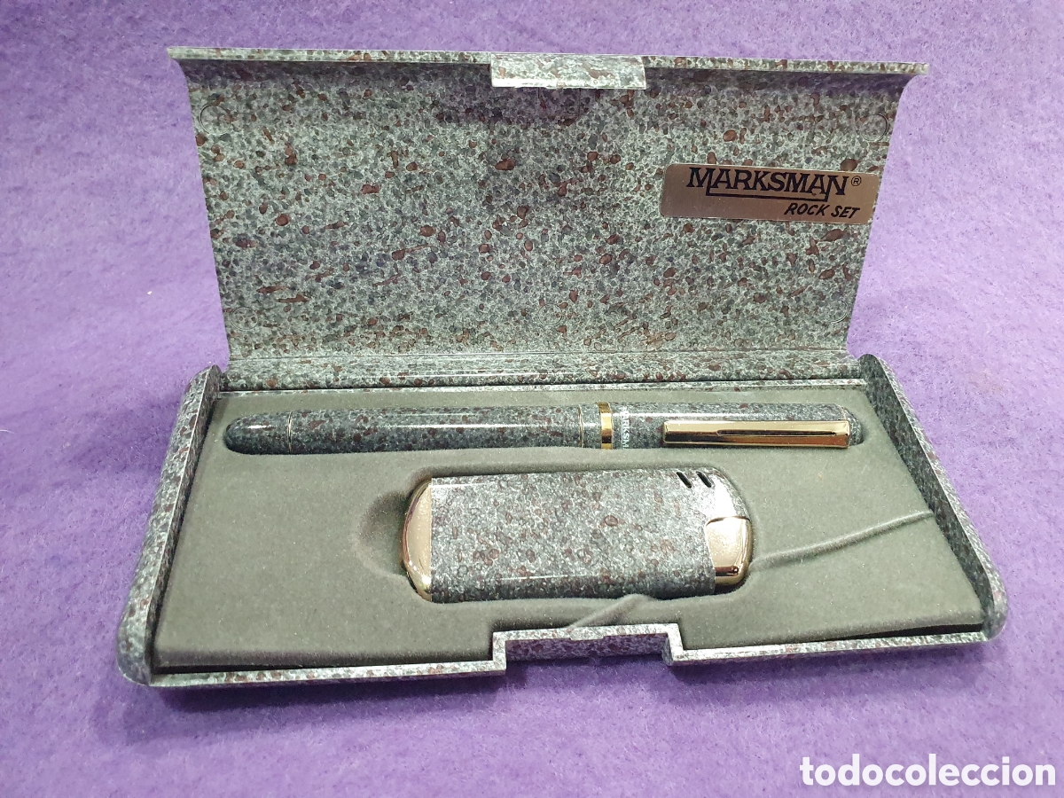 Estilogr&aacute;ficas antiguas, bol&iacute;grafos y plumas: Conjunto bol&iacute;grafo y mechero Marksman Rock Set. (L77)