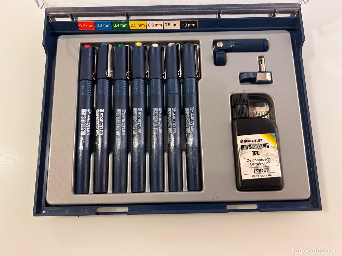 Alte F&uuml;llfederhalter, Kugelschreiber und Federn: Estuche de 7 rotrings Staedtler Marsmatic 700