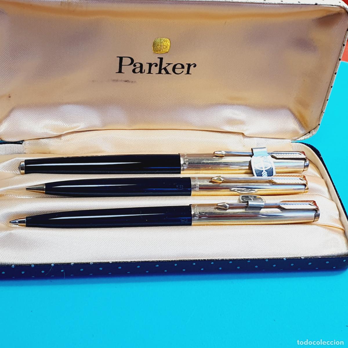 Estilogr&aacute;ficas antiguas, bol&iacute;grafos y plumas: 8913*JUEGO-PARKER 65 PLUMA ESTILOGR&Aacute;FICA 61 BOL&Iacute;GRAFO Y PORTAMINAS CUSTOM-U.K.-NEGRO+ORO-IMPOLUTOS.