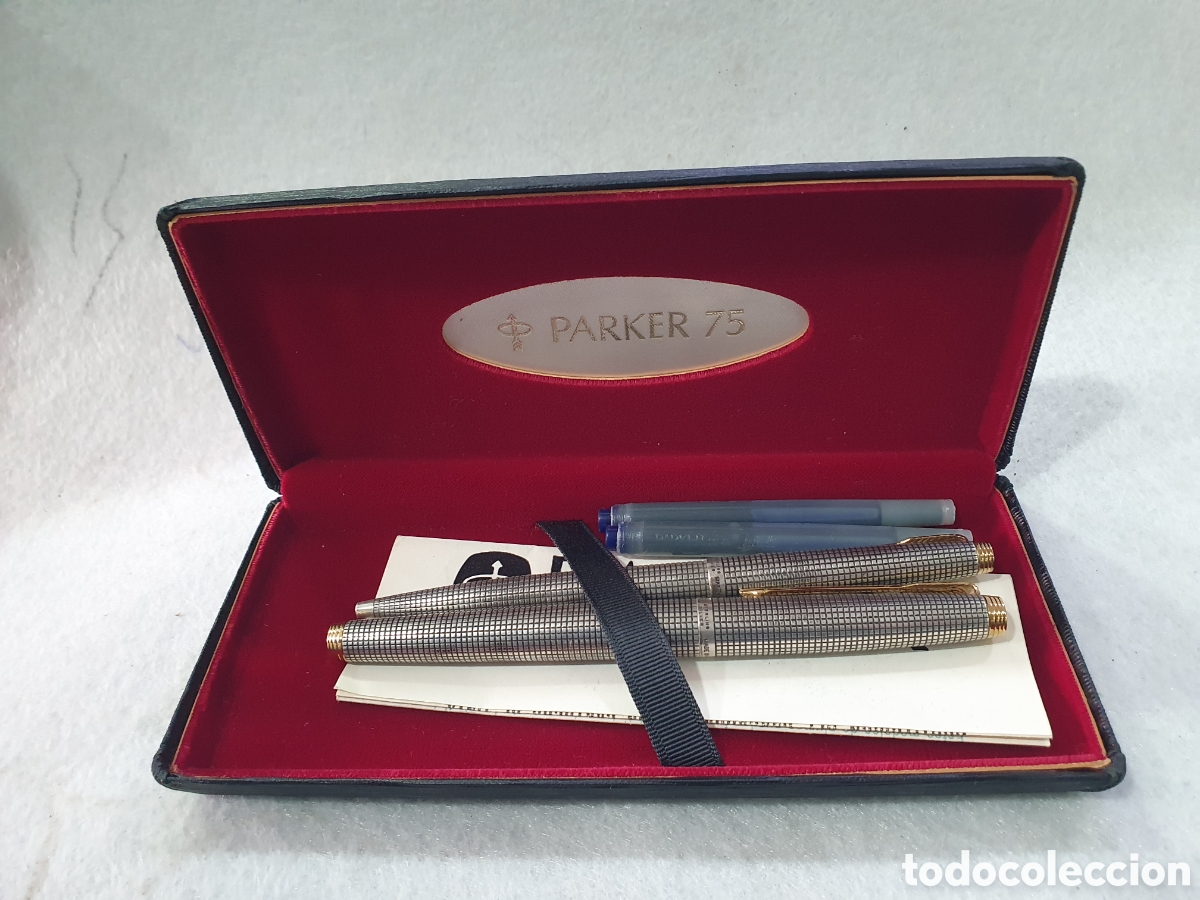 Estilogr&aacute;ficas antiguas, bol&iacute;grafos y plumas: SALIDA 0.01&euro;. Parker 75. Conjunto de pluma y bol&iacute;grafo plata. (L24)