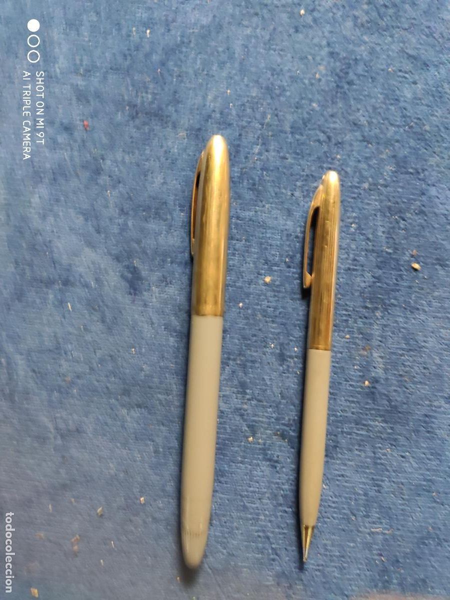 Estilogr&aacute;ficas antiguas, bol&iacute;grafos y plumas: juego de pluma y portaminas sheaffer plumin de oro de 14 k