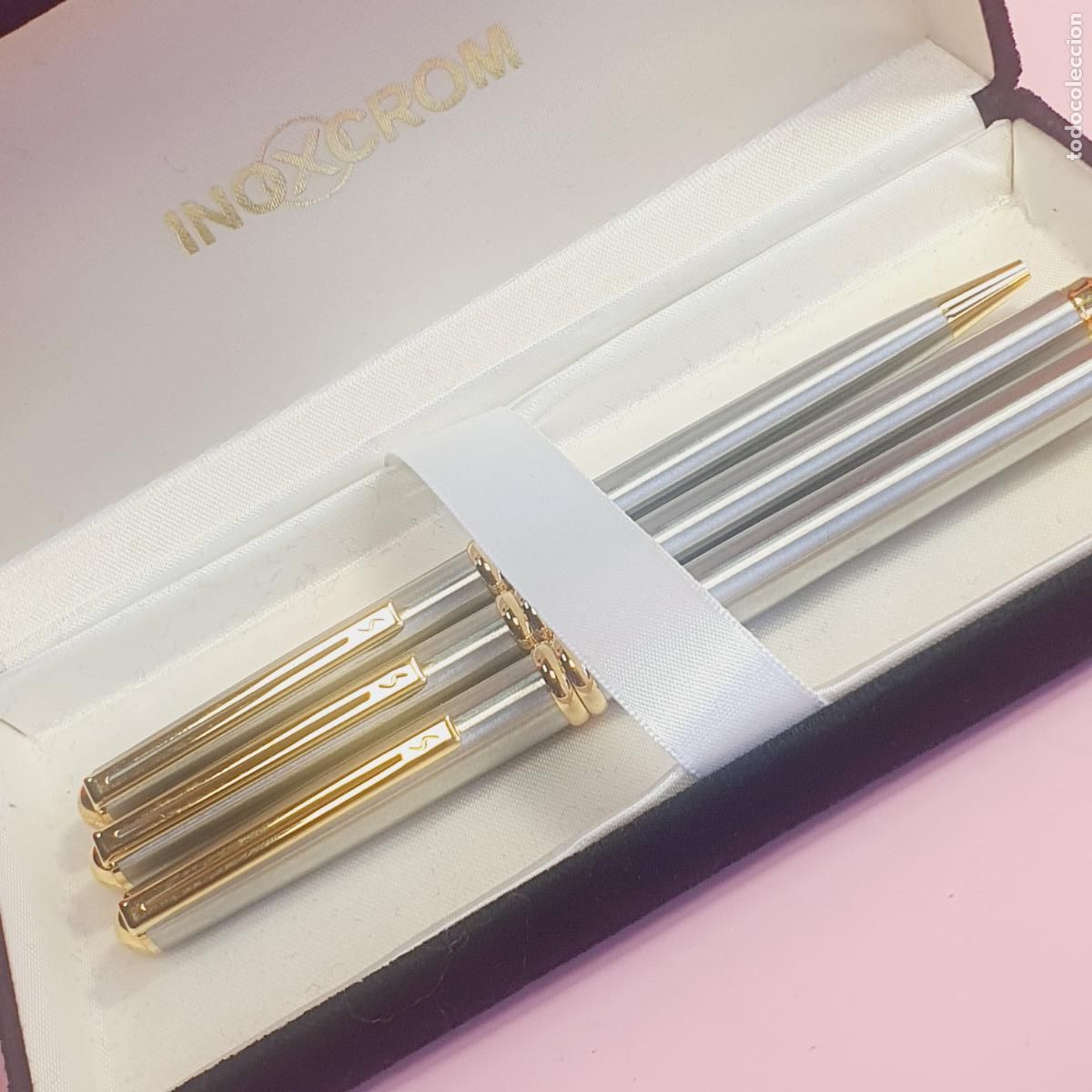 Alte F&uuml;llfederhalter, Kugelschreiber und Federn: JUEGO-INOXCROM SAKYO RIVIERA.(MONTECARLO)-ESPA&Ntilde;A-CAJA-ETIQUETA-MERCEDES BENZ PUBLICIDAD.