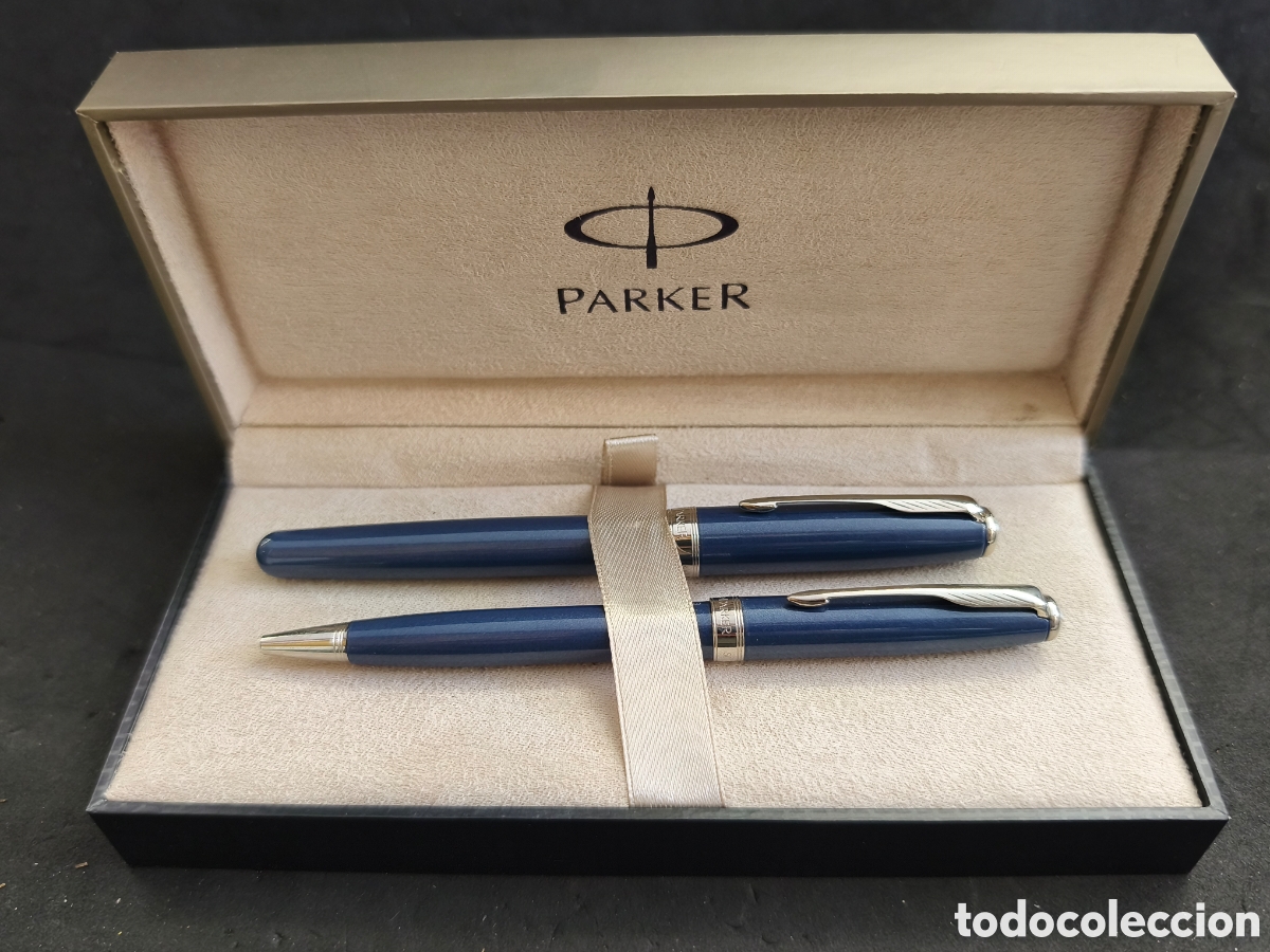 Old Fountain Pens, Pens and Pen Nibs : Conjunto Parker Sonnet plum&iacute;n oro 18k, pluma i bol&iacute;grafo