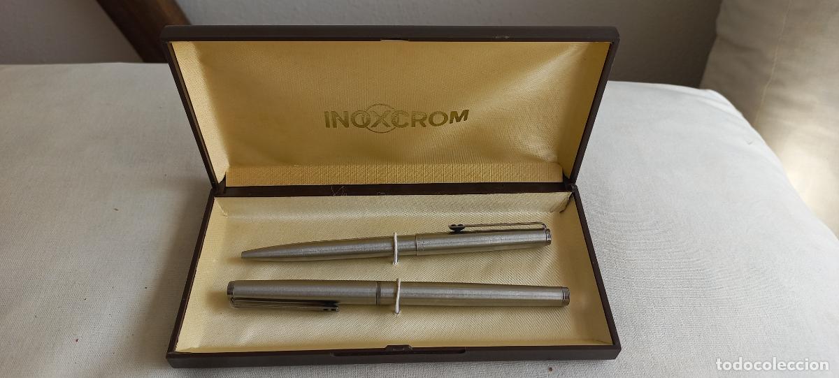 Estilogr&aacute;ficas antiguas, bol&iacute;grafos y plumas: Conjunto de pluma estilografica y boligrafo INOXCROM 77.