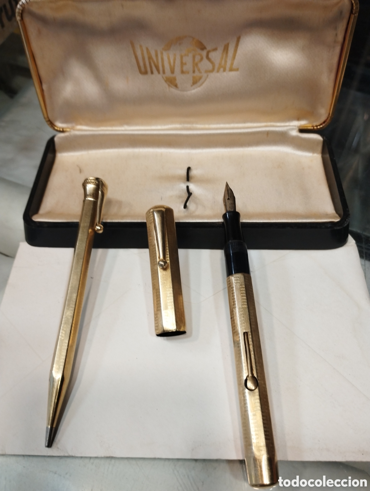 Estilogr&aacute;ficas antiguas, bol&iacute;grafos y plumas: Estuche con conjunto de estilogr&aacute;fica y lapiz Waterman's Ideal 18K.R