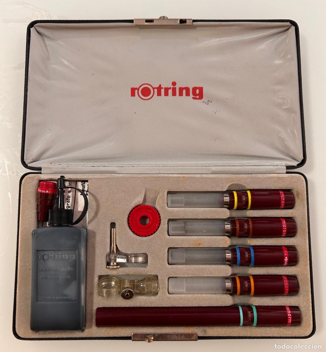 Alte F&uuml;llfederhalter, Kugelschreiber und Federn: Estuche original Rotring Micronorm completo